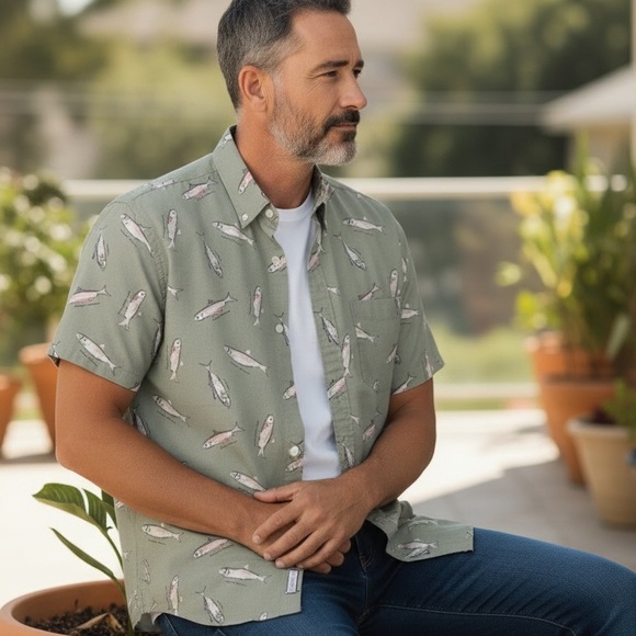 Britches Great Outdoors 90s Vintage Fish Print Button Down Shirt XL - Picture 13 of 13